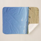 ゴールデン転がオブヘイと深いブルーシーデザイン シェルパブランケット (正面(横))