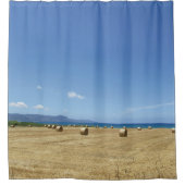 ゴールデン転がオブヘイと深いブルーシーデザイン シャワーカーテン (正面)