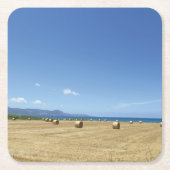 ゴールデン転がオブヘイと深いブルーシーデザイン スクエアペーパーコースター (正面)