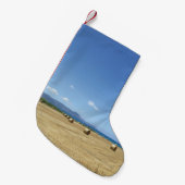 ゴールデン転がオブヘイと深いブルーシーデザイン スモールクリスマスストッキング (正面 (吊り時))