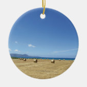 ゴールデン転がオブヘイと深いブルーシーデザイン セラミックオーナメント (正面)
