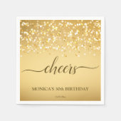 ゴールデン金ゴールドのパーソナライズされた誕生日パーティー スタンダードカクテルナプキン (正面)