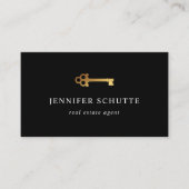 ゴールデン鍵ラグジュアリーブラック&金ゴールド実在エステートエージェント 名刺 (正面)