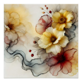 "ゴールデン開花エレガンス:抽象芸術フローラセレニティ" ポスター