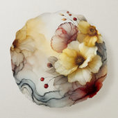 "ゴールデン開花エレガンス：抽象芸術フローラセレニティ" ラウンドクッション (裏面)