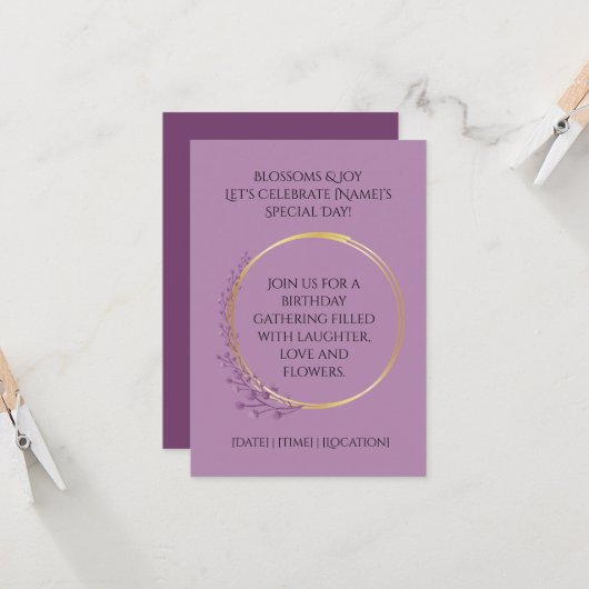 ゴールデン開花バースデーパーティー 招待状 (正面/裏面インサイチュ)