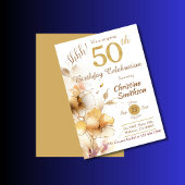 ゴールデン開花フローラエレガントサプライズ50誕生日 招待状