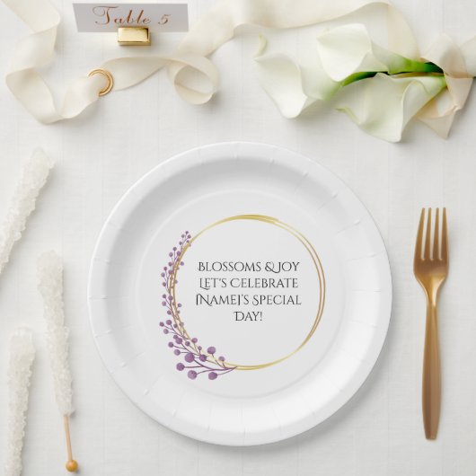 ゴールデン開花フローラバースデーパーティー ペーパープレート (ウェディング)