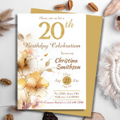 ゴールデン開花-エレガントフローラモダン20th誕生日 招待状
