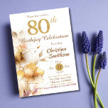 ゴールデン開花-エレガントフローラモダン80th誕生日 招待状<br><div class="desc">絶妙な「ゴールデン開花80誕生日」招待状を紹介。まさに画期的なお祝いの本質を完璧に捉えた真の最高傑作!白を背景に、エレガンスと洗練された雰囲気を醸し出す。招待離れの側は金の花のカスケード素晴らしで飾られ、繊細な手で魅惑の視覚図解入りの、写真付きの光景を作成する。豪華なtouchを持つ各花びらのきらめくは、全体のしゃれているデザインに華やかさを追加する。招待のトップの中心で、80という数字は中心ステージを取り、グリッターと輝く黄金の輝きを放つフォントで作られ、この重要な大事な行事の歓喜の精神を反映している。招待の右側は、イベントの不可欠な詳細に捧げられる。洗練されパーソナライズされたたフォントに刻まれたメッセージモダンは、優雅にイベントの詳細を案内する。日付、時刻、および会場の詳細はシームレスに表示され、大切なゲストがカレンダーをマークしてお祝いに参加できるようにします。マントルや掲示板に貼り付けたり、記念品として大切に保管したりしても、「ゴールデン開花80誕生日」という招待状は単なる招待状ではなく、人生の節目の重要性を象徴する芸術作品だ。それは、あなたのスタイル、喜び、そして成人への旅の一形態である。ご来店ありがとう。カスタマイもしズに関して疑問がある場合は、ここにメッセージを表示するか、arteartz0588@gmail.comで私にメッセージを連絡送ってください。</div>