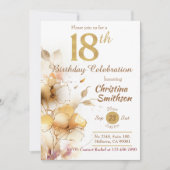 ゴールデン開花-エレガントフローラ18誕生日 招待状 (正面)