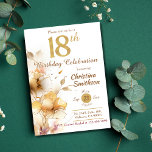 ゴールデン開花-エレガントフローラ18誕生日 招待状<br><div class="desc">絶妙な「ゴールデン開花18誕生日」招待状を紹介。まさに最高傑作で、画期的なお祝いの本質を完璧に捉えている。白を背景に、エレガンスと洗練された雰囲気を醸し出す。招待離れの側は金の花のカスケード素晴らしで飾られ、繊細な手で魅惑の視覚図解入りの、写真付きの光景を作成する。豪華なtouchを持つ各花びらのきらめくは、全体のしゃれているデザインに華やかさを追加する。招待の一番上の中央には、18という数字が中心ステージを取り、グリッターと輝く黄金の輝きを放つフォントで作られ、この重要な大事な行事の歓喜の精神を反映している。招待の右側は、イベントの不可欠な詳細に捧げられる。洗練されパーソナライズされたたフォントに刻まれたメッセージモダンは、優雅にイベントの詳細を案内する。日付、時刻、および会場の詳細はシームレスに表示され、大切なゲストがカレンダーをマークしてお祝いに参加できるようにします。マントルや掲示板に貼り付けたり、記念品として大切に保管したりしても、「ゴールデン開花第18誕生日」招待状は単なる招待状ではなく、人生の節目の重要性を象徴する芸術作品だ。それは、あなたのスタイル、喜び、そして成人への旅の一形態である。ご来店ありがとう。カスタマイもしズに関して疑問がある場合は、ここにメッセージを表示するか、arteartz0588@gmail.comで私にメッセージを連絡送ってください。</div>