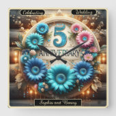 ゴールデン開花: 5周年記念フローラサークル スクエア壁時計 (正面)