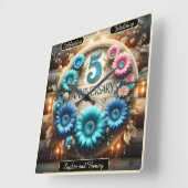 ゴールデン開花: 5周年記念フローラサークル スクエア壁時計 (傾斜)