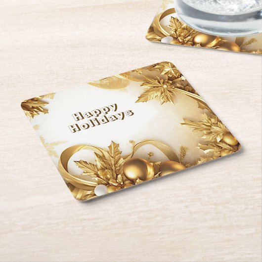 ゴールデン離れクリスマスホリデー紙コースター スクエアペーパーコースター (アングル)