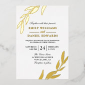 ゴールデン離れフォイル金ゴールド結婚リーフ 箔招待状 (正面)