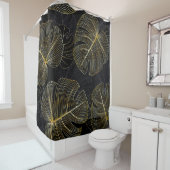 ゴールデン離れモンステラのフローラ、ロマンチックなシームレス。 シャワーカーテン (インサイチュ)