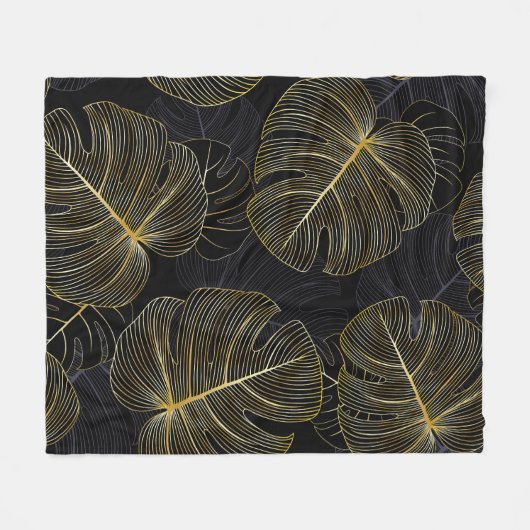 ゴールデン離れモンステラのフローラ、ロマンチックなシームレス。 フリースブランケット (正面(横))