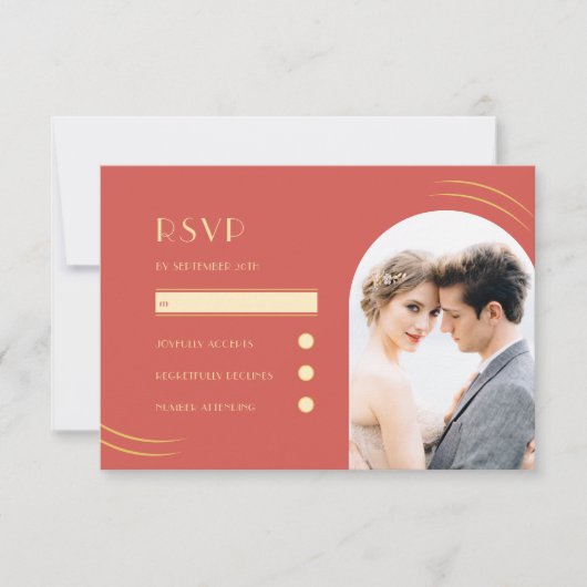 ゴールデン鮮やかウィップス赤結婚写真 出欠カード (正面)