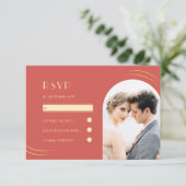 ゴールデン鮮やかウィップス赤結婚写真 出欠カード (スタンド正面)