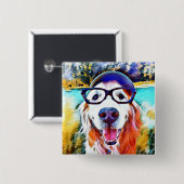 ゴールデン鮮やかレトリバーおたくグラス絵画ズ 缶バッジ (正面&裏面)