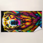 ゴールデン鮮やかレトリバードッグスケッチ ビーチタオル (正面)