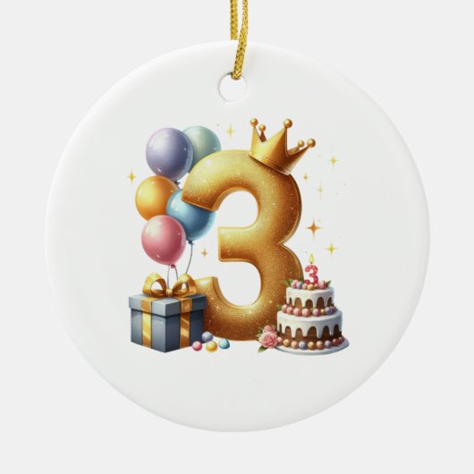 ゴールデン3歳の誕生日 セラミックオーナメント (正面)