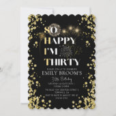 ゴールデン30歳の誕生日スパークリーエレガントブラック 招待状 (正面)