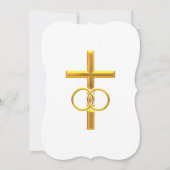 ゴールデン3-Dクロスと結婚のリングや輪 招待状 (正面)