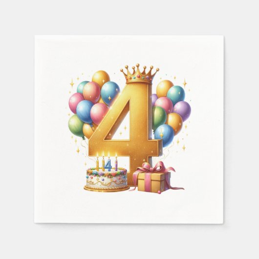 ゴールデン4歳の誕生日 スタンダードカクテルナプキン (正面)