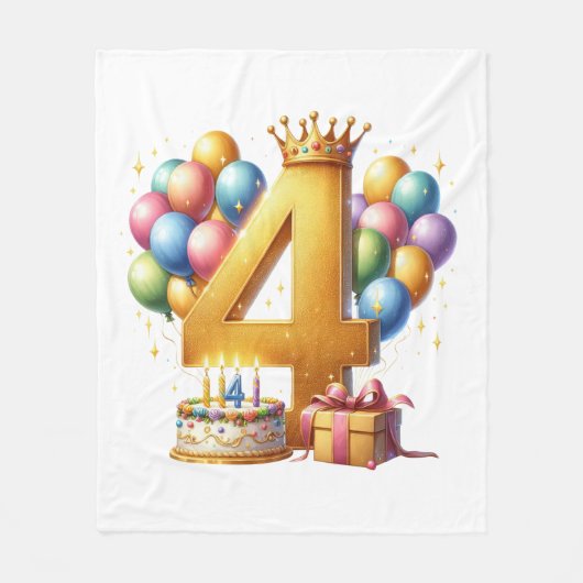 ゴールデン4歳の誕生日 フリースブランケット (正面)