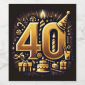ゴールデン40th誕生日お祝いデザイン ワインラベル (シングルラベル)