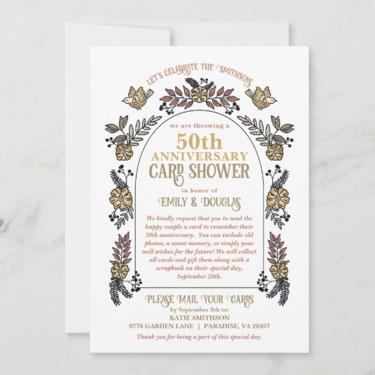 ゴールデン50周年ウェディングアニバーサリーカードシャワー 招待状 (正面)