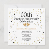 ゴールデン50周年結婚記念日の金色のコンフェッティ 招待状 (正面)