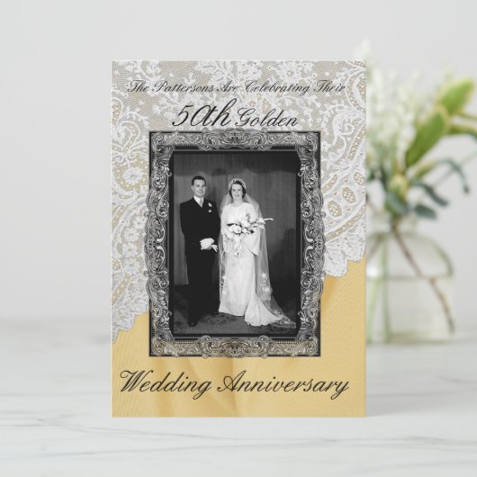 ゴールデン50周年結婚記念日フォト 招待状 (スタンド正面)