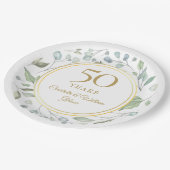 ゴールデン50周年記念のローレルグリーン装飾 ペーパープレート (アングル)