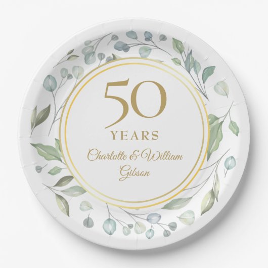 ゴールデン50周年記念のローレルグリーン装飾 ペーパープレート (正面)