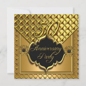 ゴールデン50周年記念エリートブラックエレガント金ゴールド 招待状 (正面)