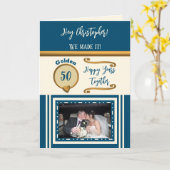 ゴールデン50周年記念ハッピー年数ブルークリーム カード (黄色い花)