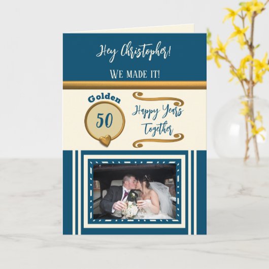 ゴールデン50周年記念ハッピー年数ブルークリーム カード (黄色い花)