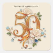 ゴールデン50周年記念バラと宝石 スクエアシール (正面)