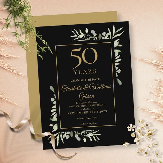 ゴールデン50周年記念日変更グリーン 案内ポストカード
