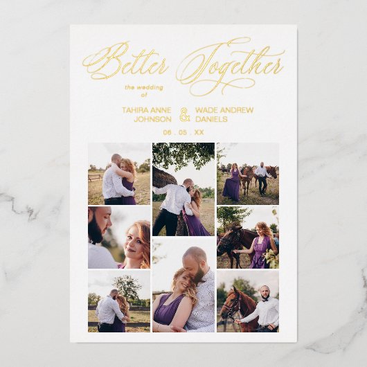 ゴールデン8写真よりお洒落良い一緒に引用文 箔招待状 (正面)