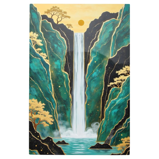 ゴールデン・アクセントの滝の風景 メタルプリント (正面)