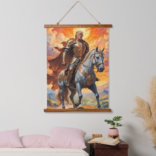 ゴールデン・アーマーの英雄的なトランプ・ウォリアー 吊り下げ型タペストリー (寝室)