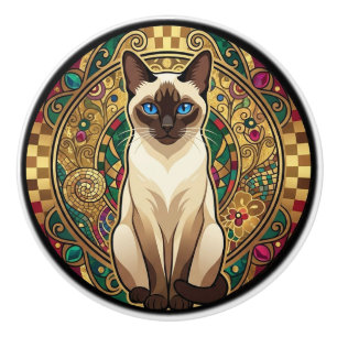 ゴールデン アール・ヌーヴォー シャム猫 セラミックノブ