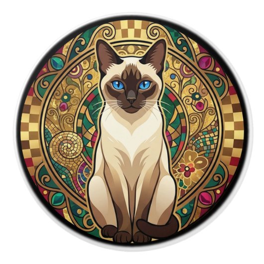 ゴールデン アール・ヌーヴォー シャム猫 セラミックノブ (正面)