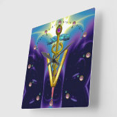 ゴールデン·カデュース獣医のシンボル スクエア壁時計 (傾斜)