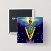 ゴールデン·カデュース獣医の象徴 缶バッジ (正面&裏面)