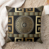 ゴールデン・ギリシャ鍵・オブ・ライフ クッション (ブランケット)